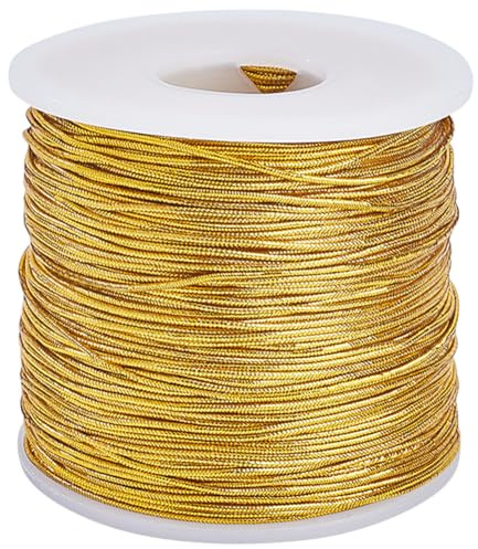 GORGECRAFT 110 m guldmetallisk elastisk sladd töjbart armband hårsnöre band glitter flätrep smycketråd för kristallflätade smycken pärlhalsband dekorativ hängande presentförpackning