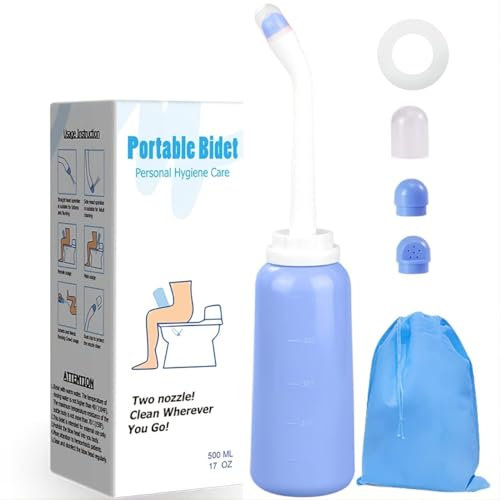 Dazzluxe Bottiglia per Bidet Personale Portatile, Bottiglia Spray in TPE con 2 Ugelli, Bidet da Viaggio Portatile da 500 Ml per La Cura Delicata Postpartum, Cura Femminile,Blu