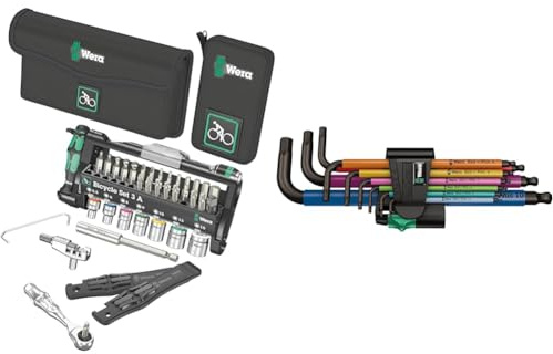 Wera 05004183001 Bicycle Set 3 A, Fahrrad Steckschlüsseleinsatz Satz & 950 SPKL/9 SM N Multicolour Winkelschlüsselsatz, metrisch, BlackLaser, 9-teilig, Wera 05022089001