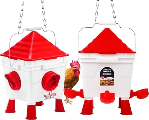 Hühnerfutterstation und Tränke Set, Automatischer Schwerkraft-Futterspender 8,5 l, Hühnerfutterspender und Trinker für Huhn/Ente/Geflügel
