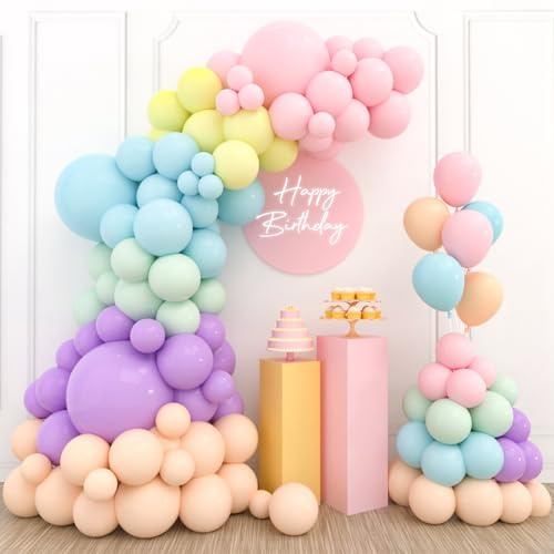Pastell Luftballons 110 Stück Pastellfarben Ballon Girlande, Macaron Party Ballons für Geburtstagsfeier Kinderparty,Babyparty,Gender Receal,Baby Shower Dekoration(Pastell Luftballons 18/12/10/5 Zoll)