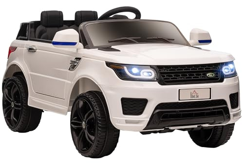 HOMCOM Auto Elettrica per Bambini 3-6 Anni 12V Doppio Motori 3-5km/h, Macchina per Bambini Elettrica con Sospensione, Telecomando 2.4G, Maniglia, Luci LED, Musica e Clacson, Bianco