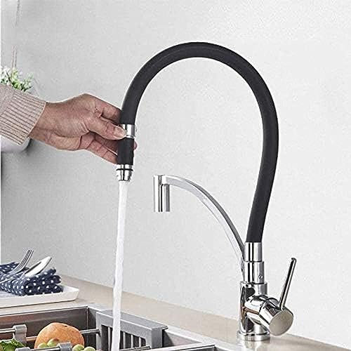 Wasserhahn, Gebürstetes Gold, Einloch-Küchenmischer Mit Herausziehbarer Brause, Kann Um 360 ° Gedreht Werden, Hohe Biegung