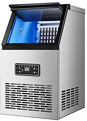 Máquina para hacer hielo, máquina de hielo industrial comercial, acero inoxidable independiente, 40 cubitos de hielo listos en 15 minutos, almacenamiento de 11,5 kg, perfecta para restaurantes, bares,