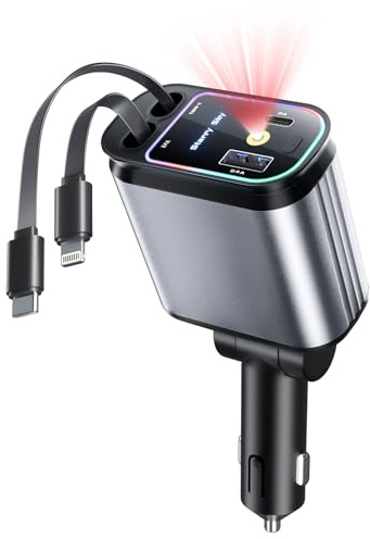 Starlight Retractable Car Charger with Retractable Cables, Starlight in Car Roof 4 in 1 Super Fast USB C Car Phone Charger, 2 USB Ports Starry Sky Adapter, Compatible with iPhone 17 16 15 14 13 12