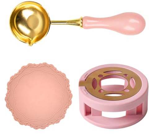 3 PCS Wax Seal Kit Pink Wax Seal Warmer with Wax Seal Spoon and Silicone Wax Seal Pad Universal Wax Seal Melting Furnace for Envelopes Sealing Wedding Invitation Gift