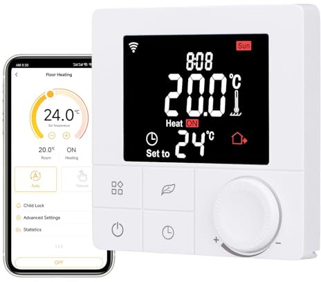 Wengart TUYA Thermostat R8W, AC230V 3A, für Wasserheizsystem, 2.4 GHz wöchentliche Programmierung Handrad WLAN-Thermostat, kompatibel mit Alexa Echo/Google Home