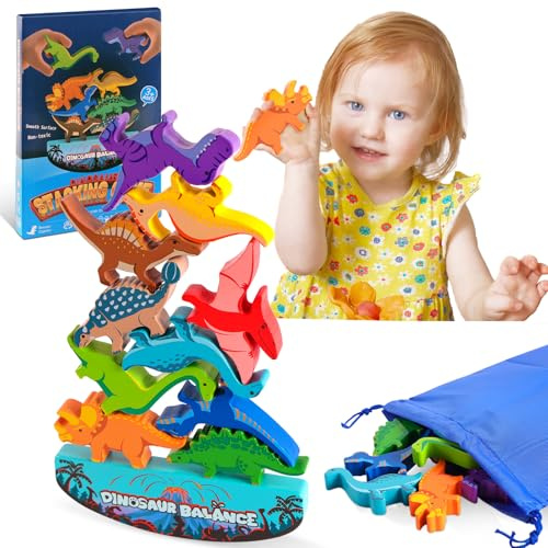 Vicloon Stapelbara Trä Dinosaurie Byggblock, Montessori Träleksak, Stapelspel, Pedagogiskt Balansspel, Födelsedagspresent till Barn 3-6 år (Stor)