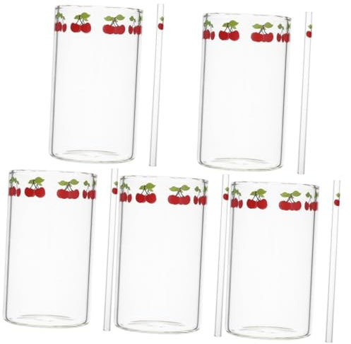 PRETYZOOM 5 Juegos De Botella De Agua De Vidrio con Pajita Jarra De Agua Agua Embotellada Taza Recta Taza De Té Botellas De Agua con Tapa De Pajita Botella De Agua con Pajita Termo
