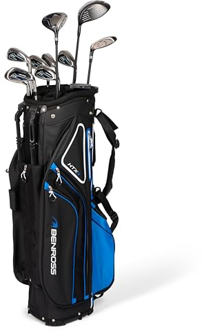 Benross HTX2 Ensemble complet de clubs de golf avec sac de chariot, conducteur, bois de parcours, hybride, fers 5-SW, putter maillet – Tiges en graphite et acier, poignées toutes saisons, sac à
