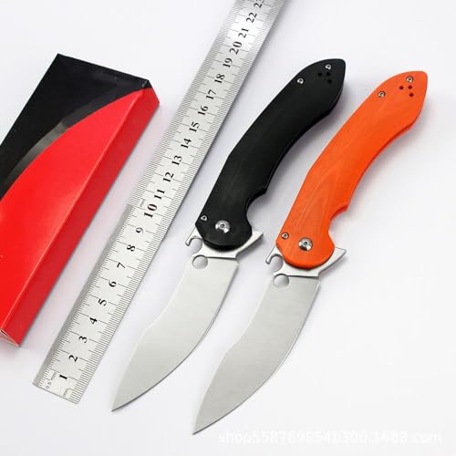Joa Klappmesser 9 Taschenmesser Slim Aus Stahl S30V & G10, Lang Outdoor Survival Messer Edc Multi Jagdmesser, Scharfes Einhandmesser Allzweckmesser mit Haken & Clip, Orange, Geschenk für Männer
