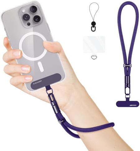 AULEEP Classic Phone Wrist Strap for Women Men - Anti theft Lanyard Wristlet for Phone Case, iPhone, Cute Hand Strap with 2 Tabs, PhoneChain, Bracelet Strap, Purple