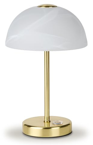 KHG LED-Tischleuchte in Messing-Matt mit Alabasterglas-Schirm - 3-Stufen Touchdimmer - Warmweißes Licht - Kompakte Schreibtischlampe für Wohn- und Arbeitszimmer - Energieeffizient und modern