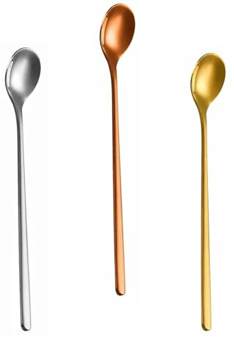 Cyoufine 3 Color 6.7-Inch Coffee Spoon Set, Long Handle metal Stirring Spoons Teaspoon, Gold Silver Stainless Steel Small Teaspoons, for Cocktails, Iced Tea, Milkshakes, Smoothies, Ice Cream.
