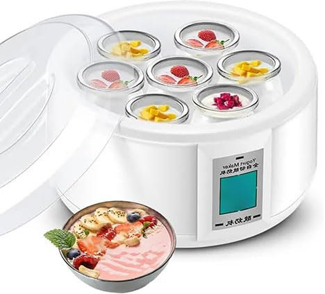 WOTZOV Yogurtera con Pantalla LCD, máquina para Hacer Vino de arroz de 1,5 L, 7 Vasos de 100 ml, Revestimiento de Acero Inoxidable, máquina de fermentación para Yogur, máquina para Hacer