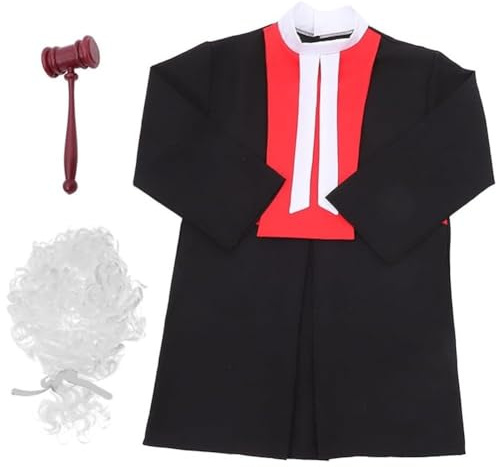 Wudaizhi 1 set Halloween-dräkter för barn, advokatsdomarkostym, inklusive domarrock krage, hammare och peruk, cosplay-dräkter för barn halloween-utklädnad