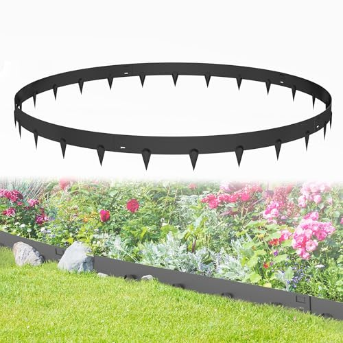 UISEBRT Rasenkante Metall 16 cm Hoch,Rostbeständige Beeteinfassung 10er-Set,Verzinkte Beetumrandung,Flexible Beetbegrenzung für Blumenbeete,Hofwege,Schwarz