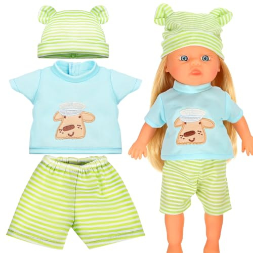 Milisten 10-Zoll Kleidung Set für Reborn Puppen - Outfits mit grünen Streifen - Baumwolle Zubehör für Babypuppen und Spielzeug - 25 cm