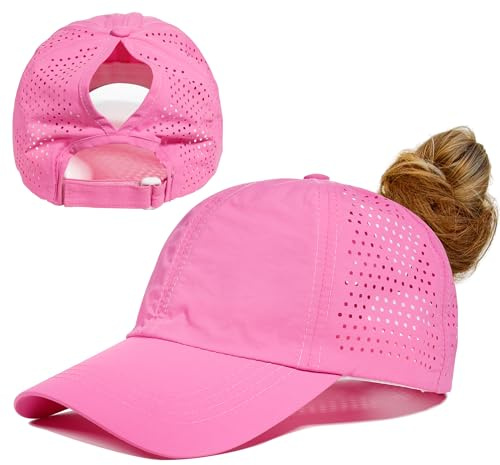 Gisdanchz Dammössa, vertikal hästsvans, justerbar, lätt, andas, perforerad, sommar, baseballkeps för löpning, golf och mer, Roséröd, 54-58