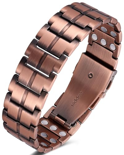 Jeracol 99% Copper Bracelet for Men, Magnetic Bracelet Men with 3X Ultra Strength Magnets, Unique Folding Clasp Wristband with Adjustment Tool and Jewelry Gift Box.