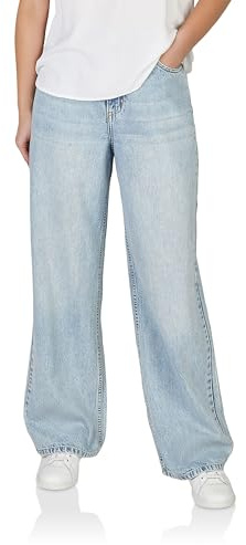 DENIMFY Jeans dam lös passform DFDana hög midja långa ben jeansbyxor denim bomull blå S M L XL XXL, Ljusblå (L191), L