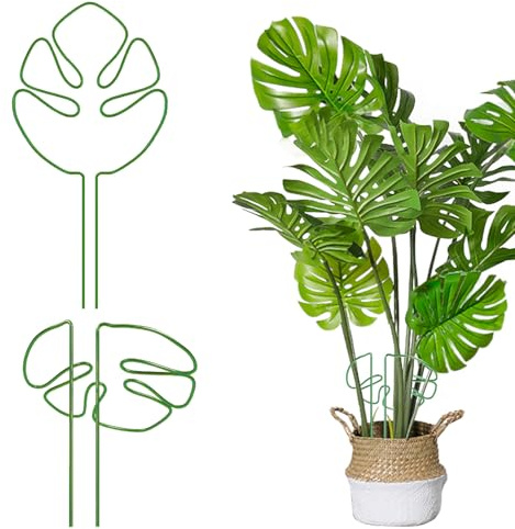 LUMOOM 2 supporti in alluminio per piante da appartamento, Alocasia Monstera con design a foglie, ideali per la crescita di piante e supporti per piante all'aperto (verde)