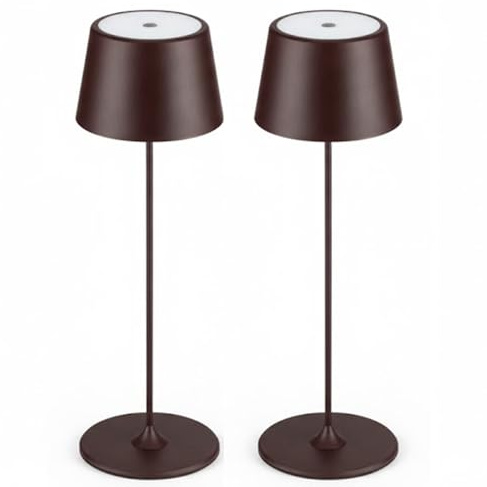 MU LIN 2PZLampada Lampada da Tavolo Ricaricabile e Senza Fili con Controllo Touch, Utilizzabile anche come Lampada da Esterni, Dimmer, 2200-3000 K, Altezza 35 cm, Colore Marrone per ristorante e Casa