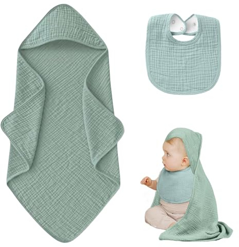 lafo Baby huvhandduk set 76 × 76 cm – muslin bomull huva badhandduk U-haklapp, mjuk och absorberande, maskintvättbar – presentset för nyfödda och småbarn