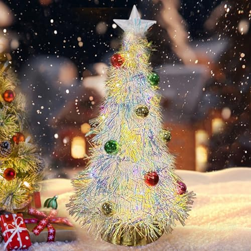 Mini julgran, LED-julgran liten, mini konstgjord julgran, vit julgran med belysning, glittrande julgran för bord, juldekoration