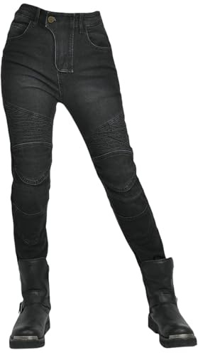 HOMDECR Pantalones De Moto para Mujer, Vaqueros De Motociclista Elástico Carreras Senderismo Pantalones con Bolsillos Y 4 Almohadillas Protectoras Desmontables