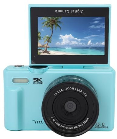 YUEHISY Cámara Digital de 5k, Cámara sin Espejo de Autofocus de 75MP con Pantalla de Flip de 3 , Zoom Digital de 18x, Gran Angular y Lente Macro, para Fotografía