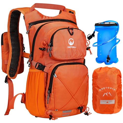 ONETOALL Wanderrucksack Damen Wasserdicht mit Regenschutz Kühlfach, Laufweste Damen mit 2L Trinkblase, Laufrucksack Herren, Trinkrucksack Fahrradrucksack für Tagestour Wanderung Radfahren Trailrunning