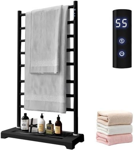 Porta di Asciugamani riscaldati autoportante, Asciugamano Elettrico più Caldo con Base di stoccaggio in Marmo, Display a LED, Timer 24h, 45-70 ℃ Regolazione della Temperatura, per Asciugamani Gray