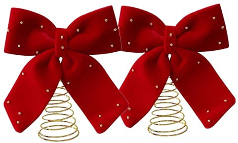 2 Stück Christbaumspitze Stern, Groß Samt Weihnachtsbaumspitze mit Spitzer Montage, Geflockte Baumspitze für Weihnachtsbaum, Elegante Weihnachtsdekoration als Baumspitzen-Anhänger