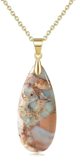 Suyi Stone Necklace for Women Teardrop Colorful Pendant Necklaces Camel Gold