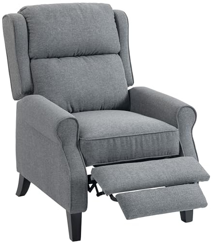 HOMCOM Poltrona Reclinabile 132° max con Poggiapiedi e Molle Insacchettate, Poltrona Imbottita in Tessuto Effetto Lino, Acciaio e Legno, 74x84x102 cm, Grigio