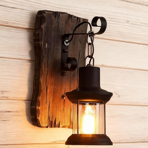 Sedtonmu Retro Industrie Holz Wandlampe mit E27 Fassung Rustikale Marmor Wandlampen Schlafzimmer Nachttisch Wandleuchte Für Restaurant Flur Bar Cafe,H