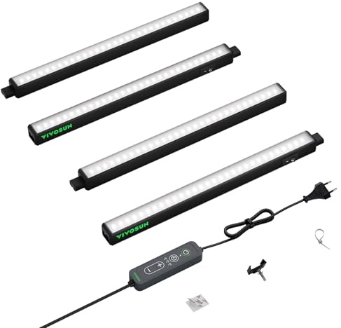 VIVOSUN T5 LED Pflanzenlampe 30 cm, 5000K Vollspektrum Grow Lampe, 28W (4x7W) Grow Light mit Timer & Dimmer, für Growzelt, Anzucht, Hydroponik & Indoor Pflanzen, SGS kompatibel, 4er Set