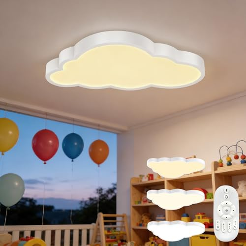 LZQ 48W Dimmbar LED Wolken-Deckenleuchte Acryl 3000K-6500K mit Fernbedienung Ultradünn IP44 Wolkenlampe Deckenlampe Kinderzimmerlampe Schlafzimmer Kindergarten Kreative Effektlampe