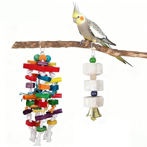 2 Stück Papageienspielzeug Hängespielzeug, Wellensittich Spielzeug, Vogelspielzeug, Kauspielzeug für Vogelkäfig Zubehör, Vogel Papagei Kauen Spielzeug für Graupapageien, Aras, Kakadus und andere