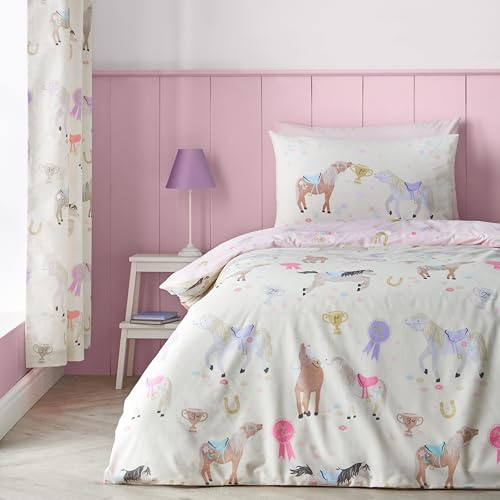 Catherine Lansfield Happy Horses Reversible Double Duvet Cover Set with Pillowcases Cream