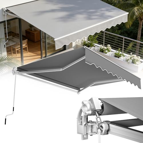 YRHome 400x300cm Gelenkarmmarkise Markise aus Alu und Polyester Sonnenmarkise Balkonmarkise Sonnenschutz Wasserdicht Sichtschutz Sonnensegel Anti-UV mit Handkurbel für Terrasse Balkon Hellgrau