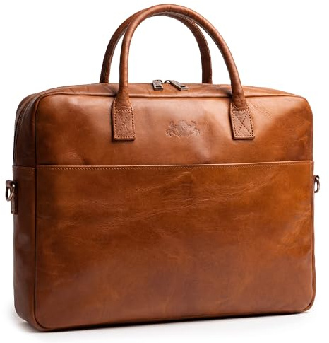 SID & VAIN große Laptoptasche echt Leder - 15 Zoll Laptop Business-Tasche CEDAR groß - Aktentasche mit Schultergurt - Arbeitstasche Herren und Damen braun handgefertigt