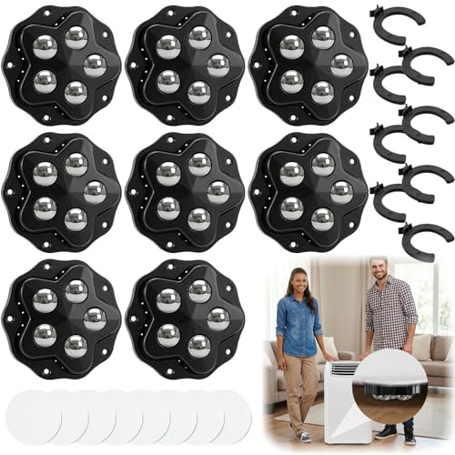 8 Stück Möbelrollen Flach, Selbstklebend Kugelrollen für Möbel, 360 Grad Rollenrad, Rollen für Möbel Klein mit 8 Stahlkugeln und 8 Bremse fur Mobel, für Mülleimer, Kleingeräte, Aufbewahrungsboxen