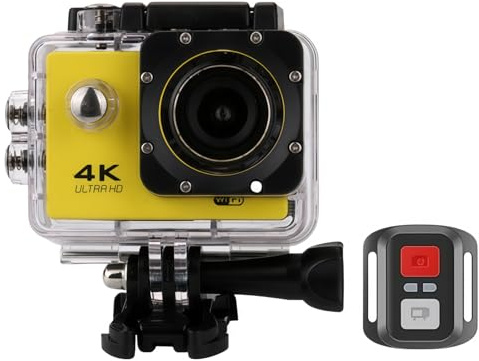 AAFGVC Qinux Pixgo 4K Action Camera + 32GB SD - With WiFi connectivity, suitable for swimming and diving. (yellow)
