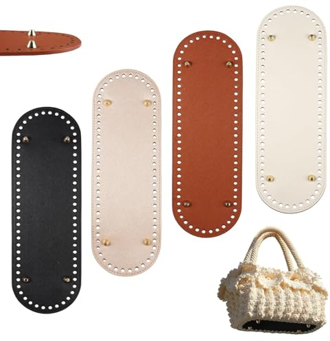 4 Stück Taschenboden 30x10cm Taschenboden zum Häkeln Taschenboden PU Leder | Tasche Bodenformer Kunstleder Boden Tasche Häkeln Mit Löchern für DIY Handtaschen, Schultertaschen, Geldbörsen - Häkelzubehör