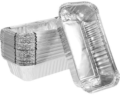 SECFOU 50 Piezas Cajas de Aluminio para Hornear, Recipientes Desechables Resistentes al Calor para Barbacoa y Cocina, Tamaño Mediano sin Tapa para Almacenar y Servir Alimentos en Casa y