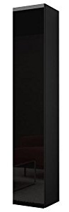 Hängeschrank Vigo 180, Vitrinenschrank, Wandschrank, 1 Tür Schrank mit 4 Einlegeboden, Farbauswahl, Stauraumvitrine, Hochschrank, Wohnzimmerschrank, Modernes Vitrine (Schwarz/Schwarz Hochglanz)