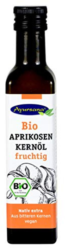 Ayursana Aprikosenkernöl Bio 250 ml, kaltgepresst, ungefiltert, vegan, Haut | Rohkost-Qualität, ideal zum Kochen, Gourmet-Küche, Naturkosmetik, Haarpflege, Massageöl, Speiseöl, Pflanzenöl