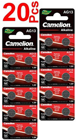 LOT en Paquet 20 Piles Bouton alcaline AG13 LR44/LR1154/1166A/A76/357/303, Montres, calculatrices, caméras, pointeurs sans Mercure